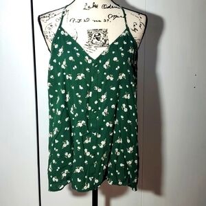 Womens Green Ditzy Floral Racerback Camisole Boho Top Dainty Sz.XL